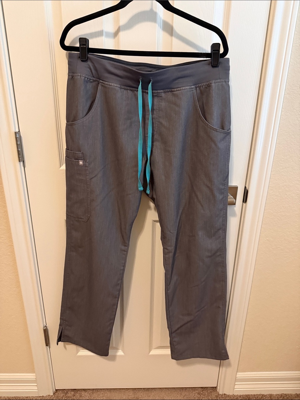 Figs Graphite Kade Cargo Scrub Pants with Teal Drawcord